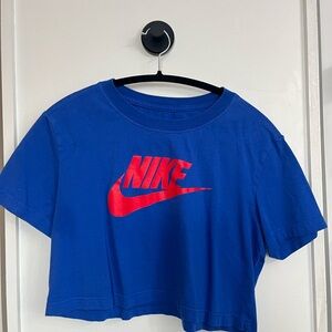 Nike Blue Crop Top with Red Logo